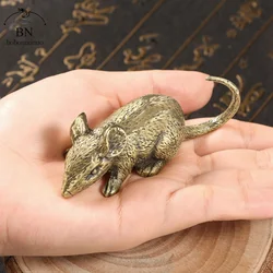 Antique Copper Big Rat Statue Desktop Ornaments Vintage Animal Mouse Figurines Living Rooms Home Decorations Crafts Accessories