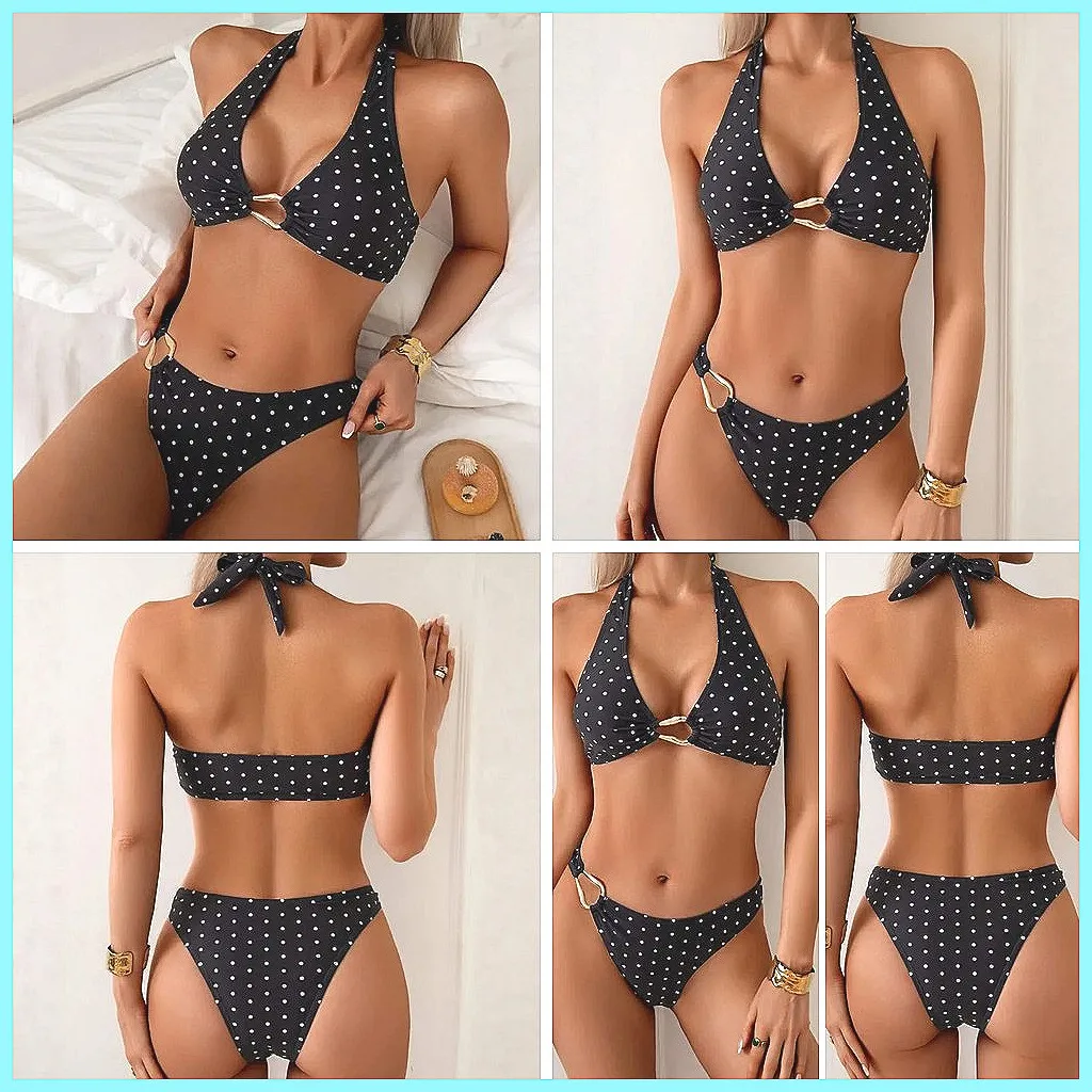 

Sexy Polka Dot Brazilian Bikini Set for Women, Summer Beach Swimwear Two Piece Bathing Suit(72 characters)