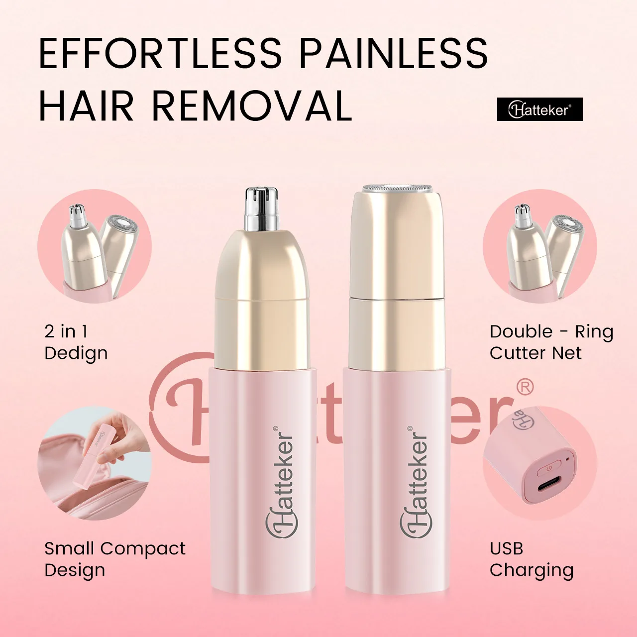 Lipstick-shaped electric hair trimmer, dual-purpose nose and eyebrow trimmer, home-use depilation device, all-in-one hair cutter
