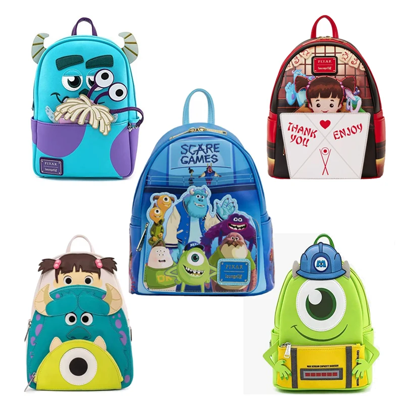 Loungefly-Mini Mochila de cuero de la Universidad de los monstruos Pixar, Oozma, Kappa Club Monsters, Mike Wazowski Boo, Sully Scare Games