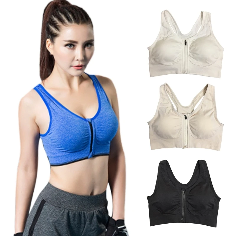 

1PC Women Zipper Front Wireless Yoga Bra Full Coverage Running Bra with Removable Pads Wirefree Sports Bra Post Bra Dropshipping