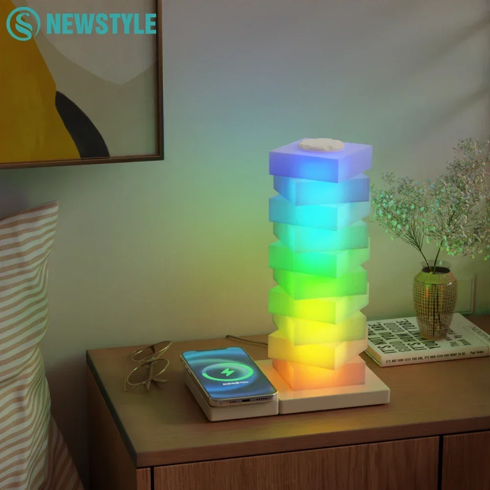 RGB DIY Desk Lamp with Wireless Charger Creative Bedside Night Light Gradient Home Atmosphere Decoration Gift Small Night Light