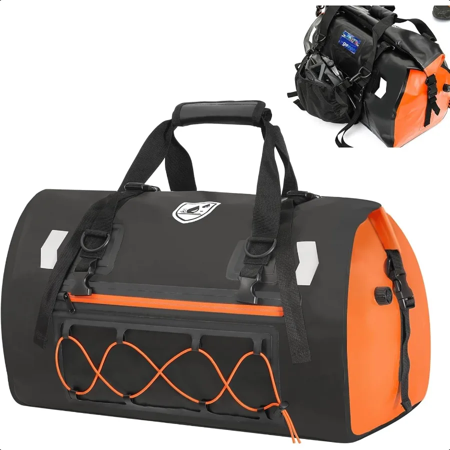 

Motorcycle Dry Bag 50L Waterproof Duffle Bag Lage Tail Saddle Travel Rear Rack Trunk Bags with Hidden Helmet Pocket Shoulder St