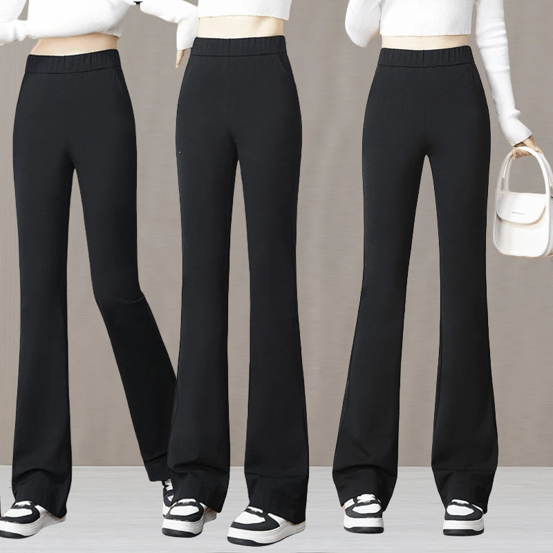 

Черные расклешенные брюки для женщин, подходящие для весны и осени, для невысоких, повседневные леггинсы, для мам среднего возраста.