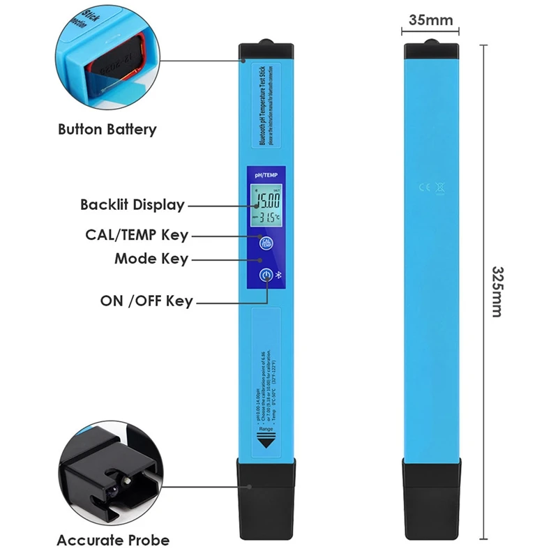 محلل جودة المياه الرقمي مقياس درجة الحموضة الرقمي 2 في 1 مقياس درجة الحموضة الخلفية PH جهاز اختبار المياه لزراعة المواد الغذائية