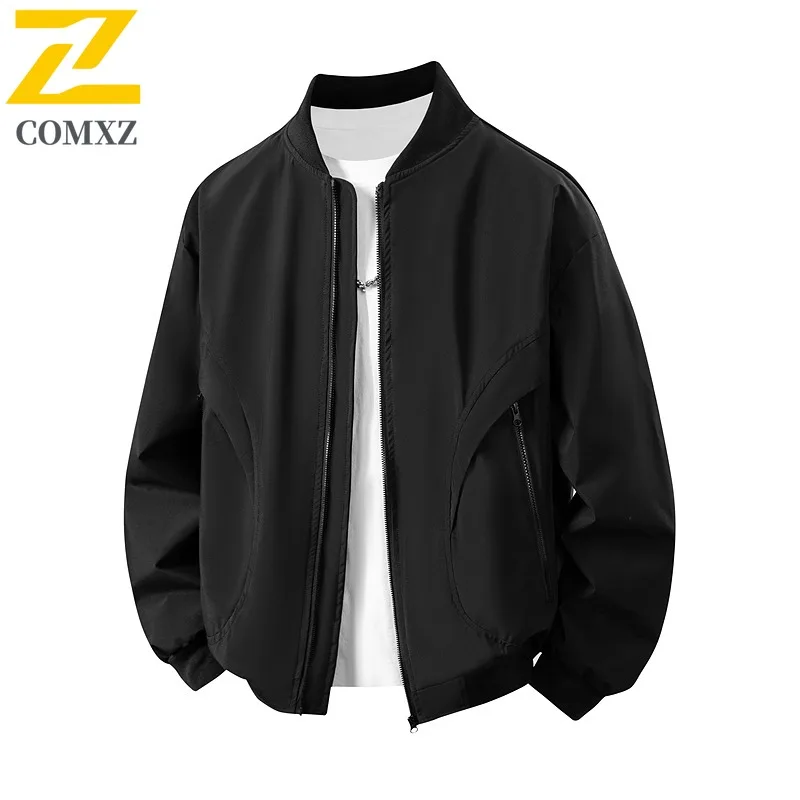 

COMXZ Biker Jacket Solid Color Baseball Collar Fashion Cycling Work Men's Varsity Jacket Daily Wear Breathable Versatile Coat