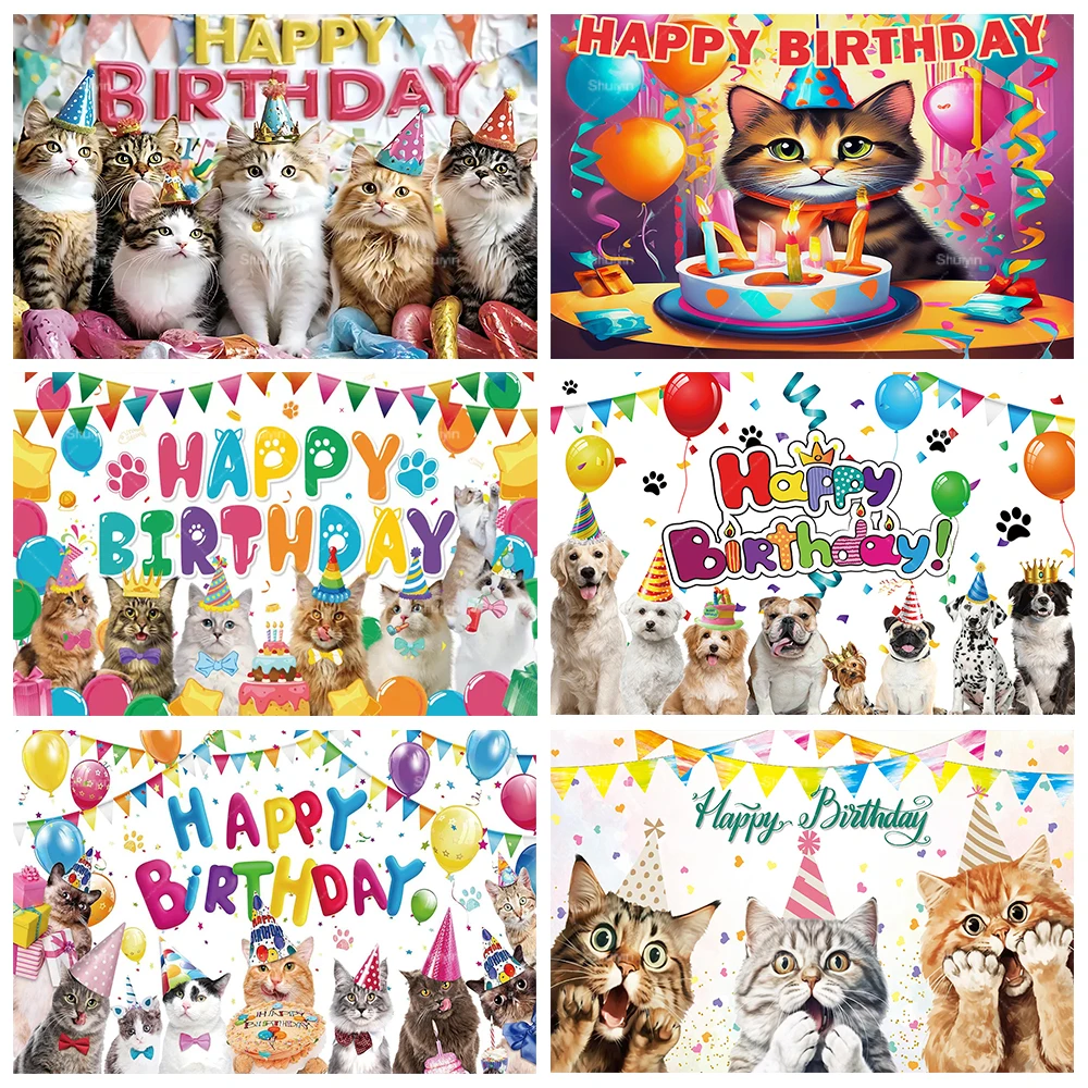 

Cartoon Cute Cat Theme Children Birthday Cat Pet Party Decor Colorfull Balloon Baby Shower Banner Photography Backdrop Prop Gift