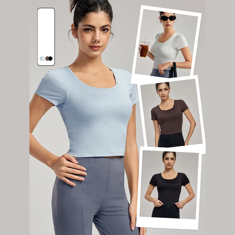 

Yoga Suit Top With High-end Feel,semi Fixed Chest Cushion,breathable Fitness T-shirt, Non Running Cup Sports Short Sleeved Shirt