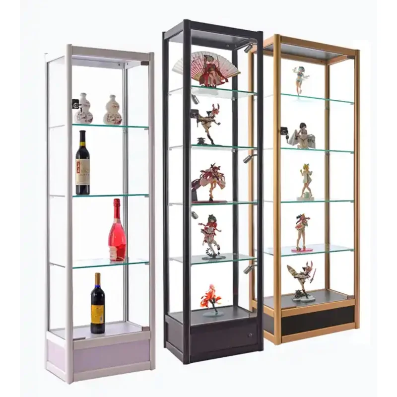 custom.Commercial Jewelry Store Display Showcase Good Quality Full View Glass Cabinet Aluminium Framed Upright Glass Showcase