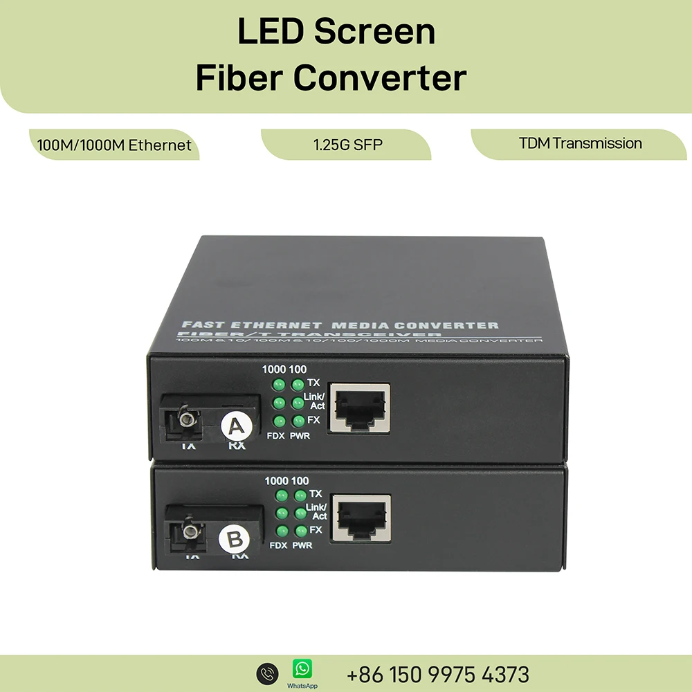 

Gigabit Ethernet to Fiber Media Converter 1.25G SC SM/MM 20km for LED Display Long Distance