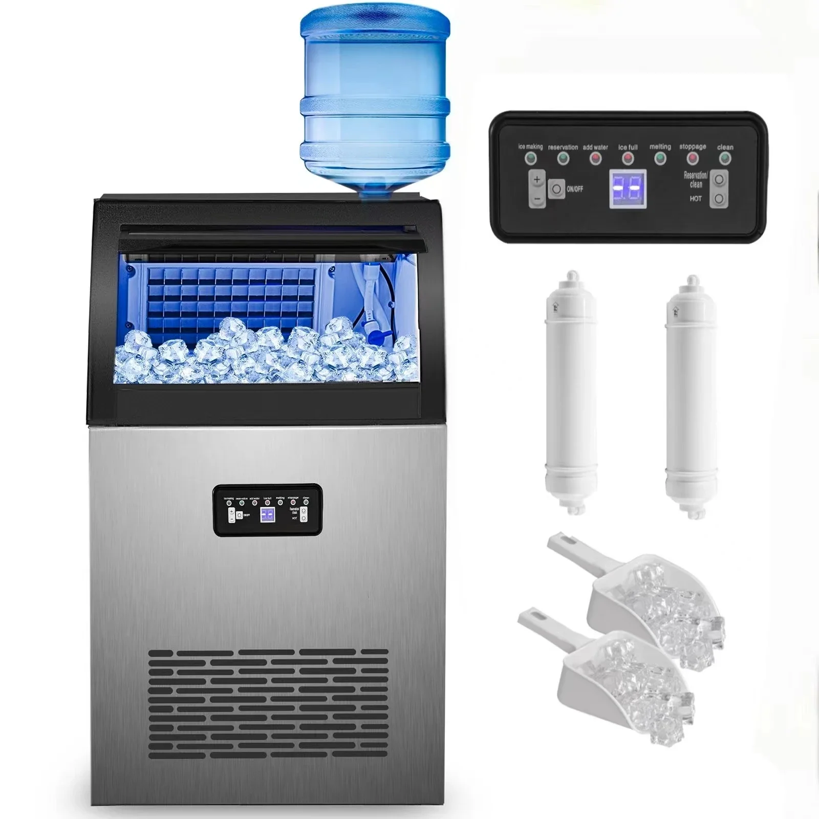 Bottled Water Ice Maker Machine 60kg/24H  with 2 Water Inlet Modes Commercial Ice Machine for Home Office Restaurant Bar