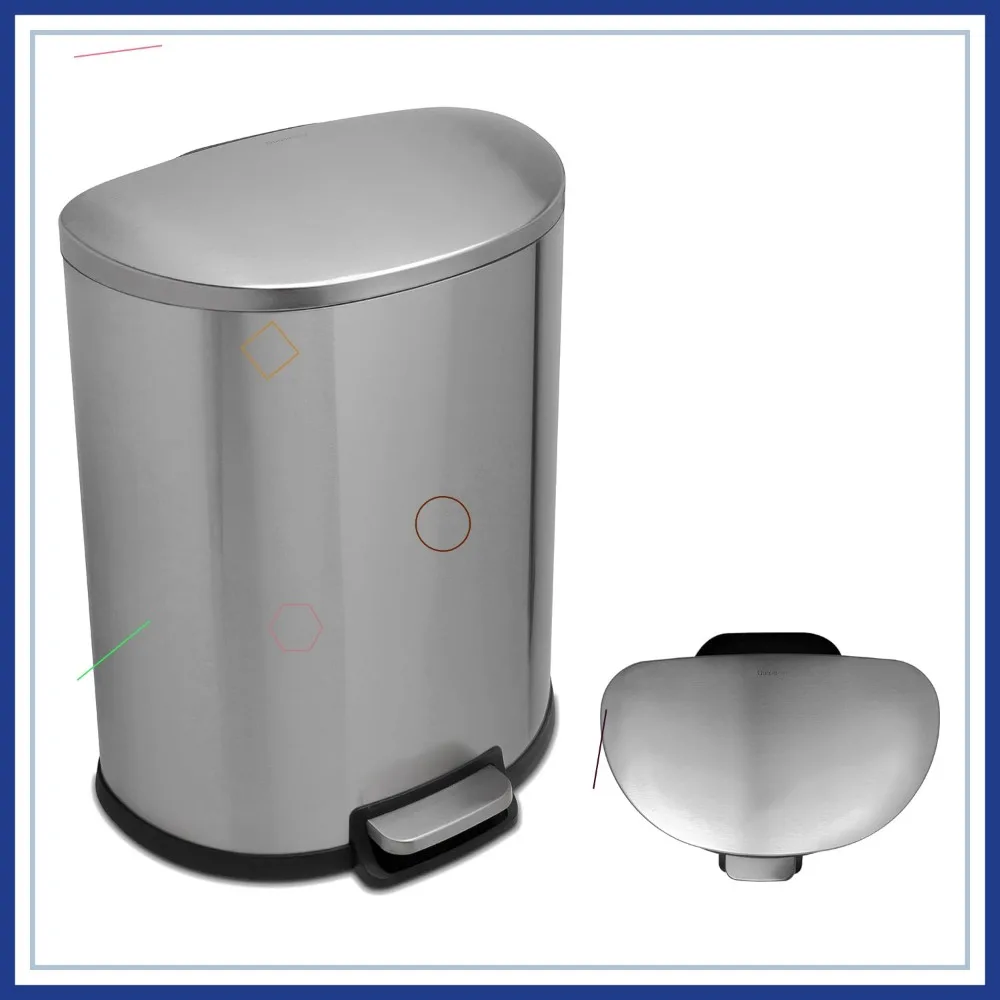

50L Stainless Steel Trash Can with Soft Close Lid, Smudge-Free Finish, D Shape for Home & Office Use