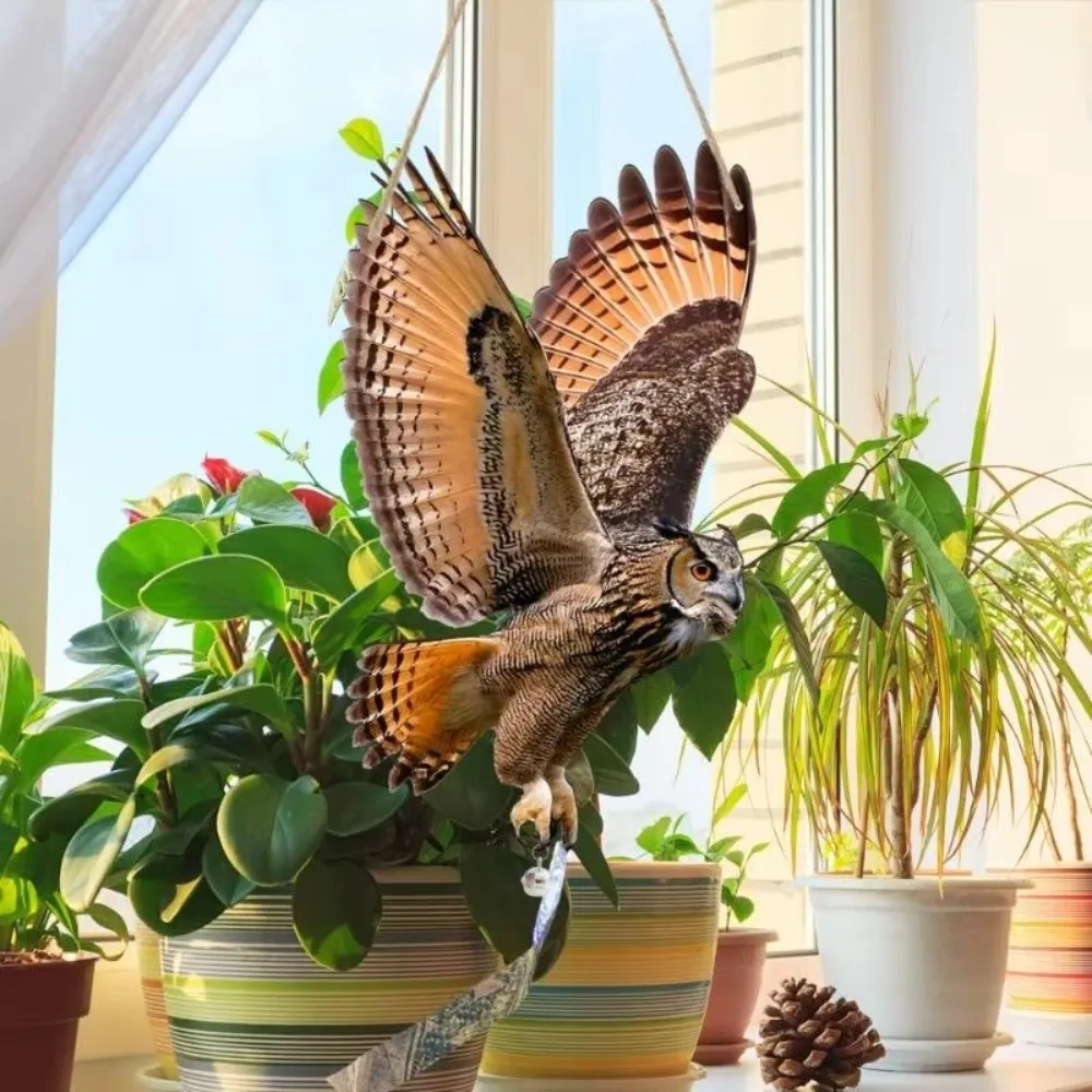 Waterproof Bird Scarer Simulation Owl Pest Control Bird Scare Pendant With Bell With Reflective Hanging Bird Repellent Garden