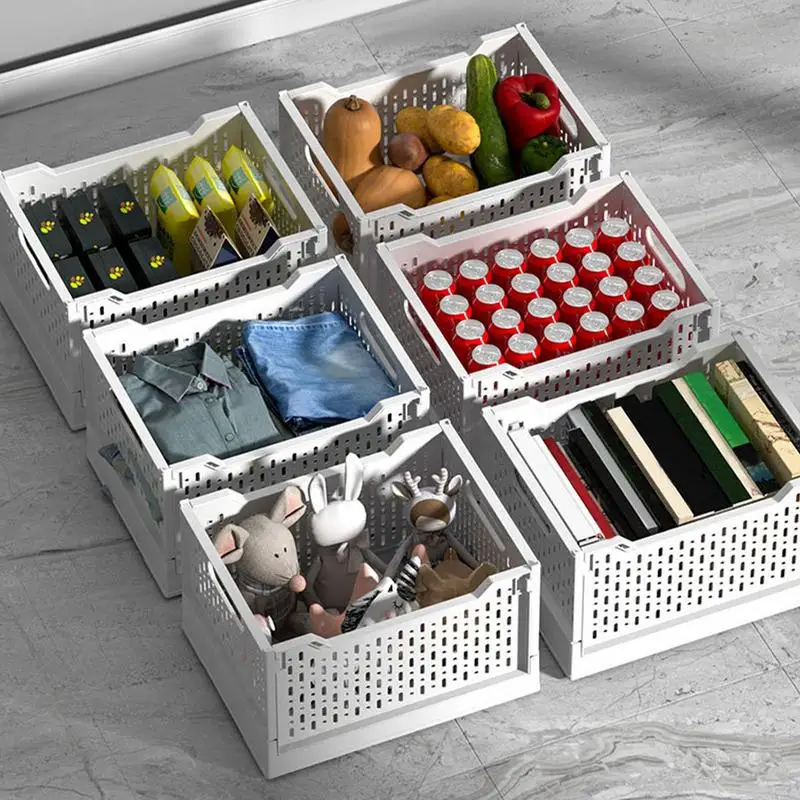 Plastic Foldable Storage Crate Folding Box Basket Stackable Sundries Storage Bin Portable Multi-function Storage Box Organizer