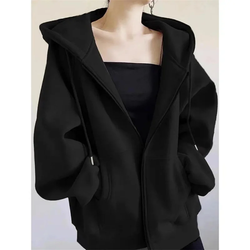 Hooded Sportshirt Jacket Women 2024 Spring Autumn New Coat Lazy Wind Zipper Outerwear Small Cardigan Overcoat Ladies Fashion Top