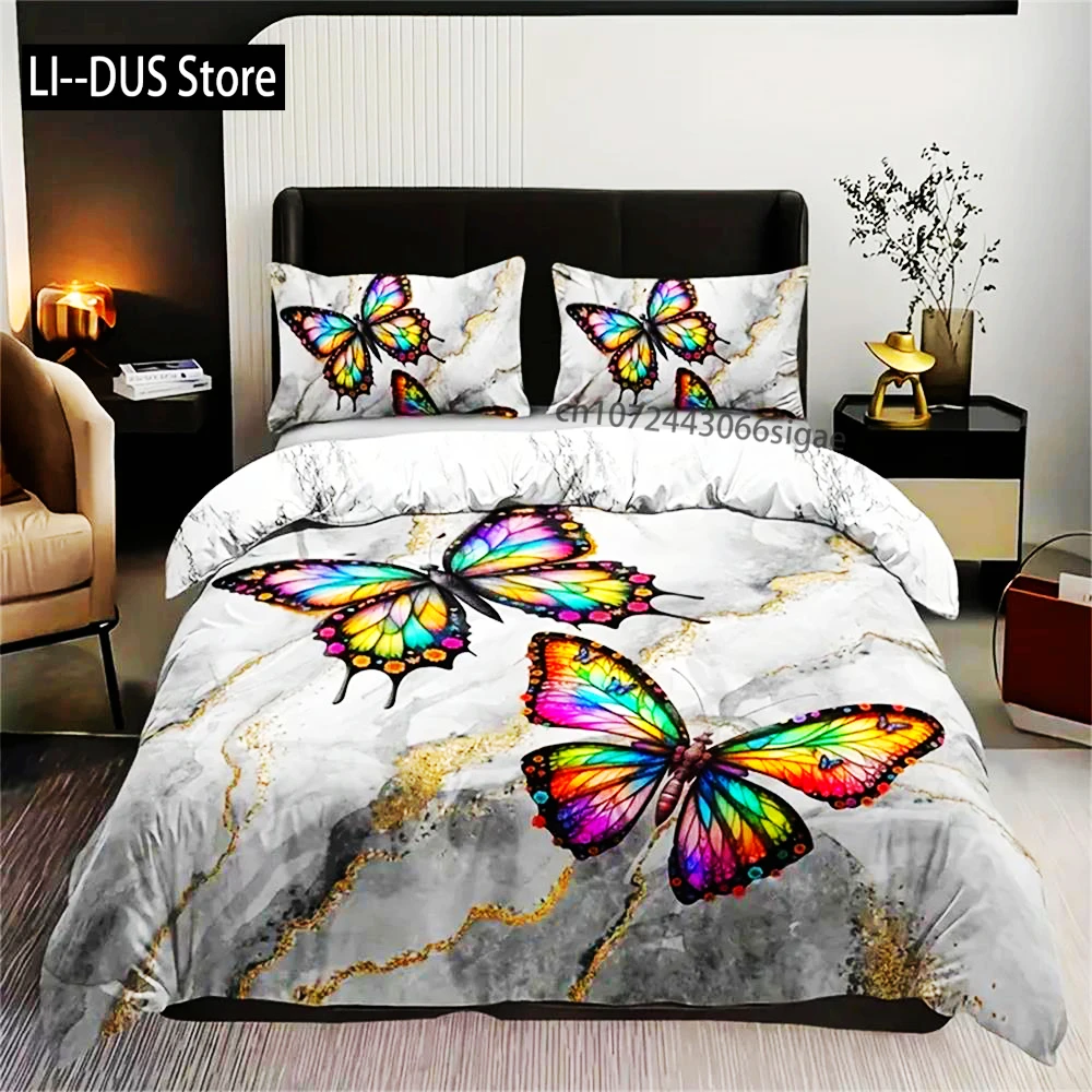 

Luxurious Marble Feather Print Duvet Cover Set - Soft, Breathable, And Comfortable Bedding For All Seasons