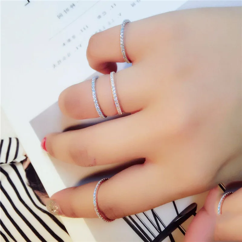 Real Rose Gold Color Silver Color Rings For Women Simple Classic Wedding Ring S925 Stamp Exquisite Cz Female Wholesale Jewelry