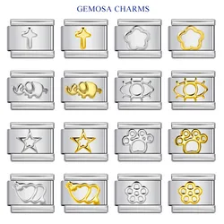 GEMOSA Silver Color Gold Color Flower Star Eyes Love Heart Fit 9mm Italian Charm Bracelet Stainless Steel Jewelry DIY Making
