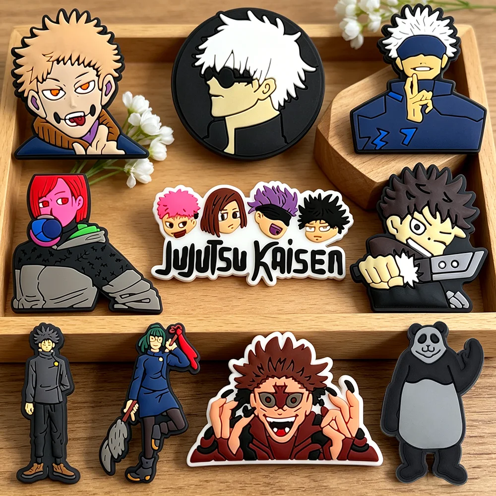 10pcs Jujutsu Kaisen Anime Cartoon Shoe Charms Cool Boy Design for Clogs Sandals Decorative Accessories  Friend Gift