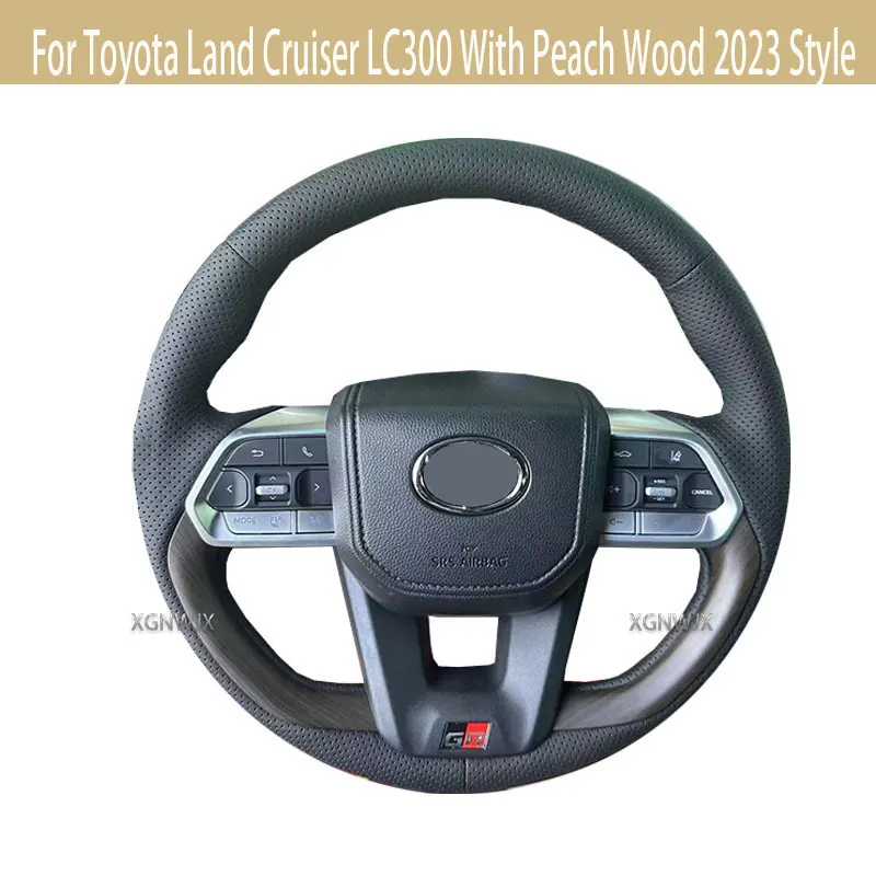 Customized Car Steering Wheel Cover For Toyota Land Cruiser LC300 With Peach Wood 2023 Style Leather Material Hand Suture Diy