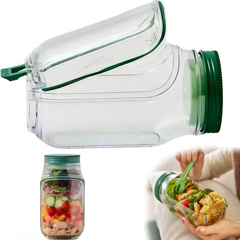 

Convenient Mason Jar Salad Keeper, Side Opening, Sauce and Dressing Sections, Suitable for Microwave, Dishwasher, Freezer