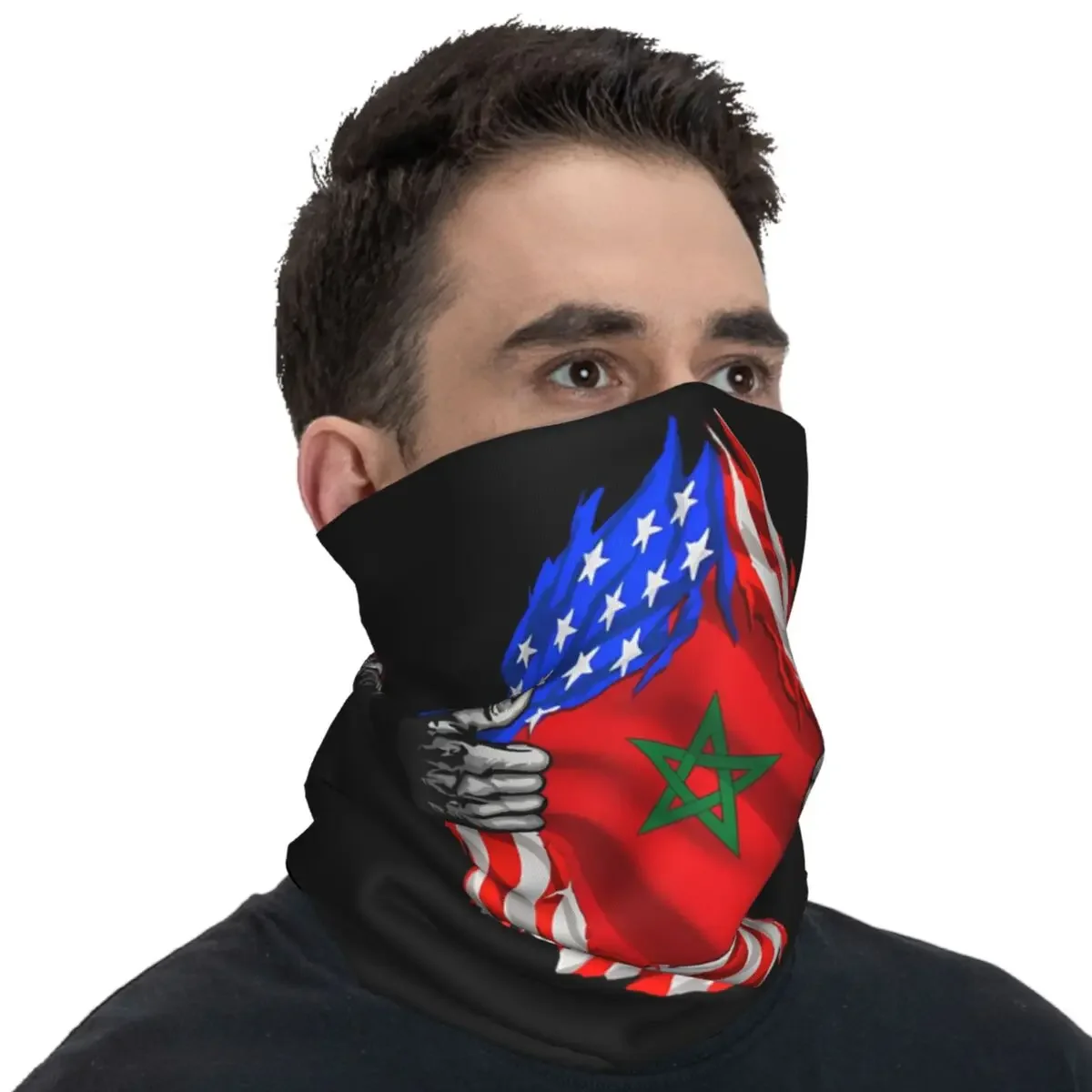 Morocco American Bandana Moroccan Flag y2k Cool Balaclava Autumn Hiking Camping Anti-UV Bicycle Mask Neck Cover Face Cover Mask