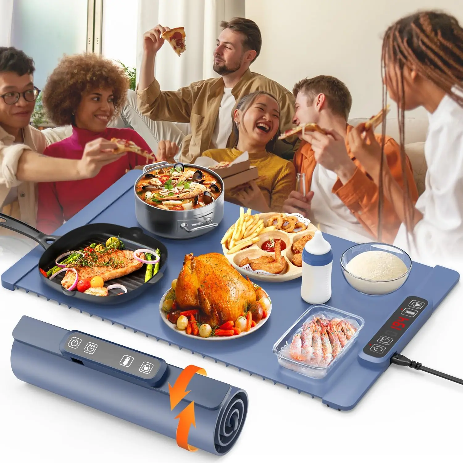 

Electric Warming Tray - Full Surface Heating, Rollable & Portable,Premium Silicone Nano-Material, 5 Temperature Settings