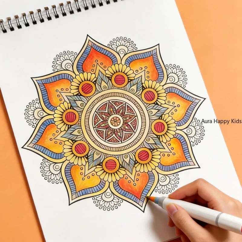 Zen Mandala Healing Coloring Picture Book, Adult Stress Relieving Meditation Focus Hand Drawn Coloring Picture Book, 20 Patterns