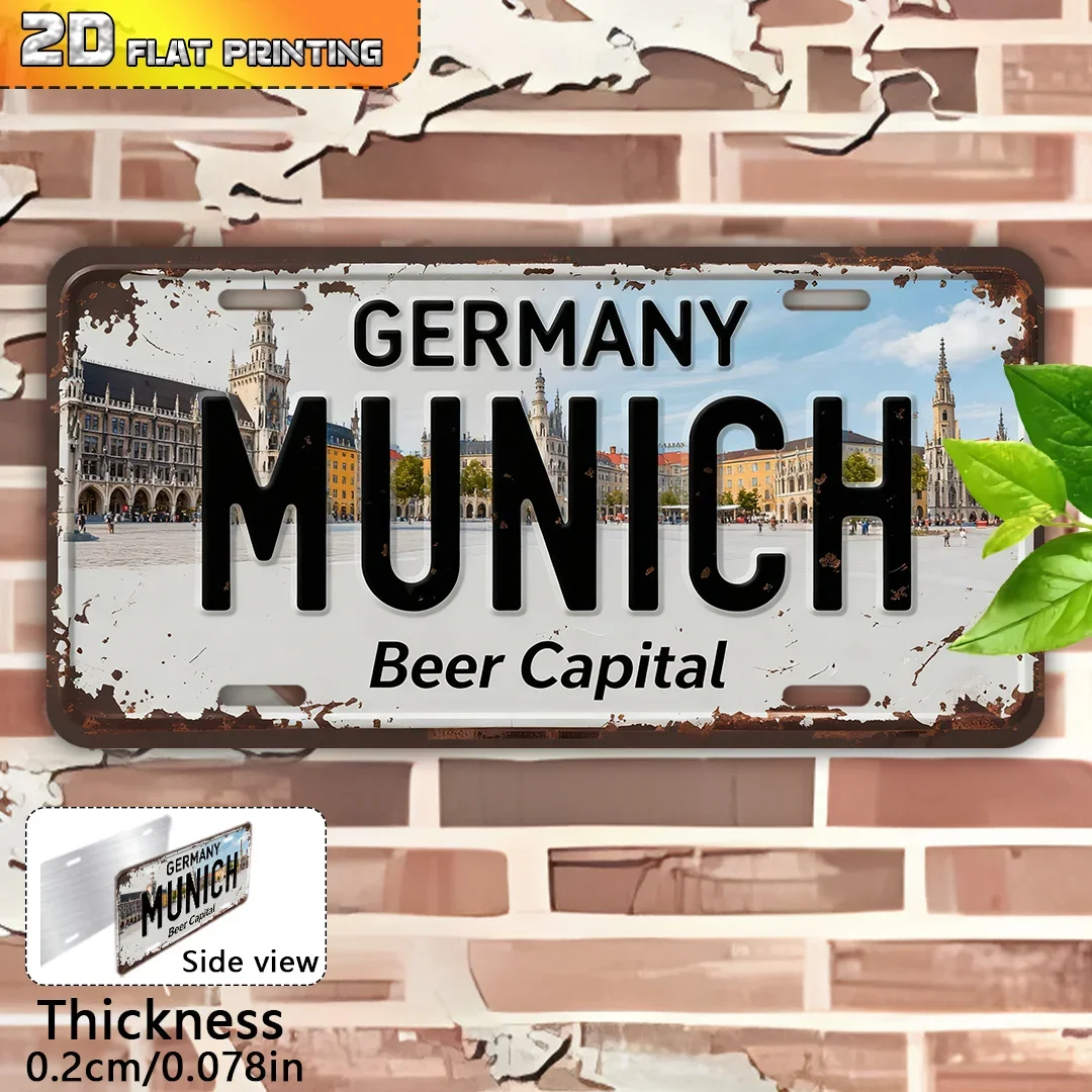 2D Flat, 1pc Vintage Munich Germany Metal Sign - 15.24cm x 30.48cm Heavy-Duty Aluminum German Beer Capital Plaque with Iconic Ma