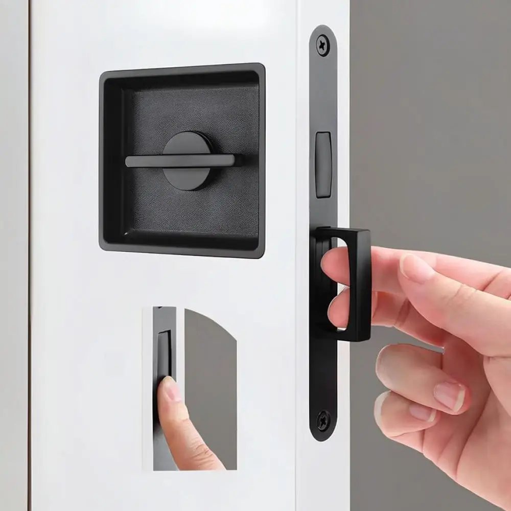 Invisible Pocket Door Lock Sliding Hardware Zinc Alloy Flush Latch Privacy Handle For Bedroom Kitchen Bathroom Wood Doors
