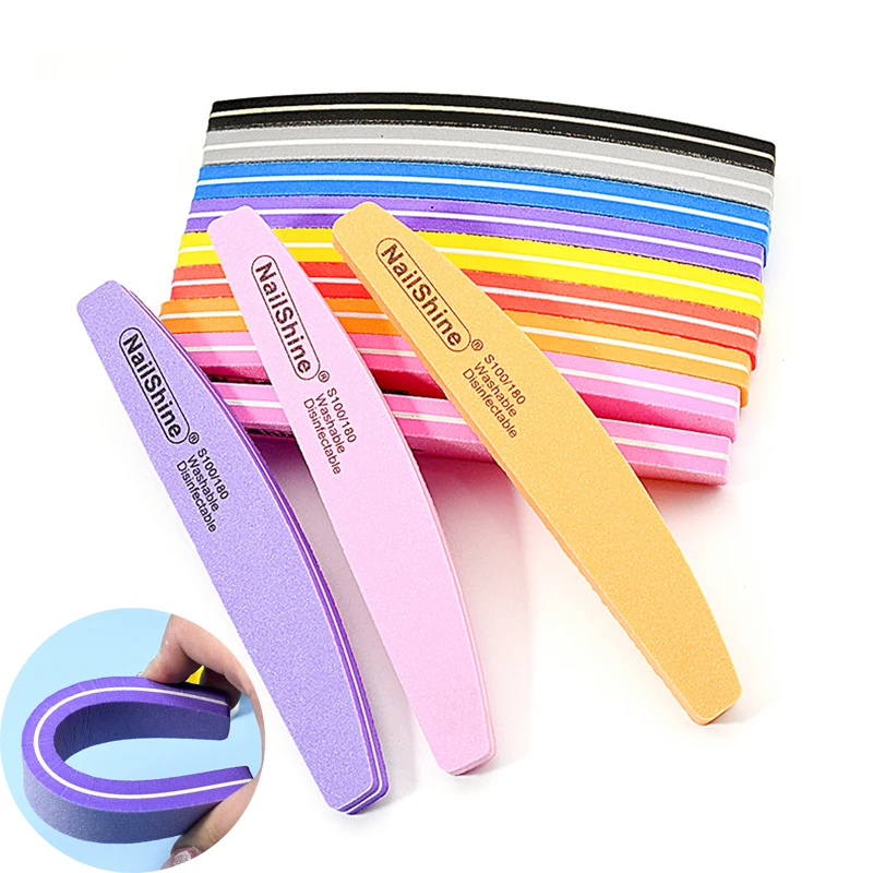 30Pcs/Lot Washable Nail File Professional 100 180 Grit Colorful Sponge Banana Nail Buffer Files Set  For Manicure Pedicure Tools