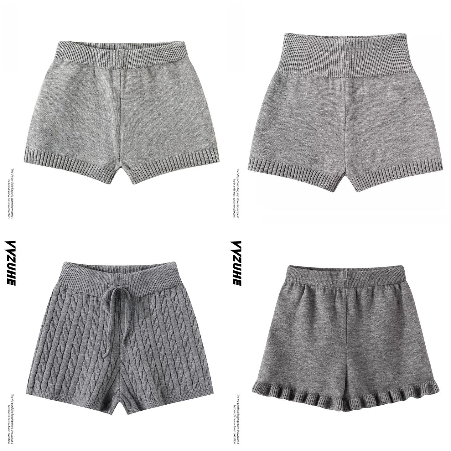 High Waist Knitted Grey Short Pants Women's Tight Fit Base Layer Shorts Outerwear Sexy Butt Lifting Trendy Girls Trousers