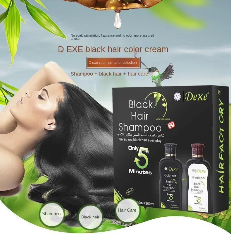 

Black Hair color Shampoo 10 Mins Dye Hair Into Black Herb Natural Faster Black Hair Restore Colorant Shampoo and Treatment