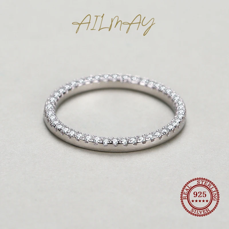 Ailmay Fashion Design Dazzling Full CZ Ring Real 925 Sterling Silver Female Stackable Wedding Finger Ring For Women Fine Jewelry