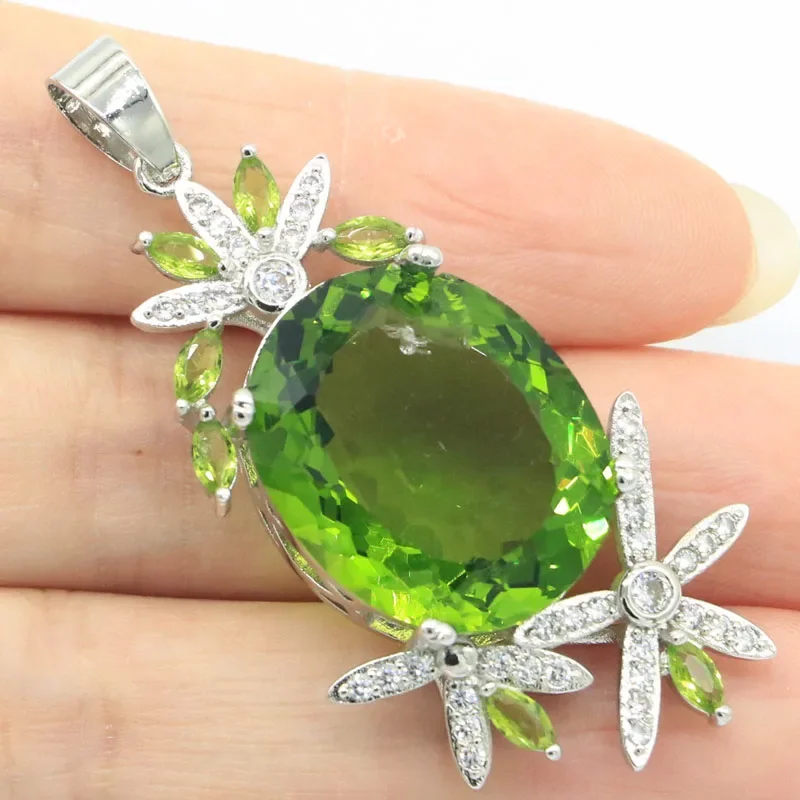 

11g Real Customized 925 Solid Sterling Silver Pendant New Statement Green Peridot Pink Kunzite Golden Citrine CZ Ladies Party