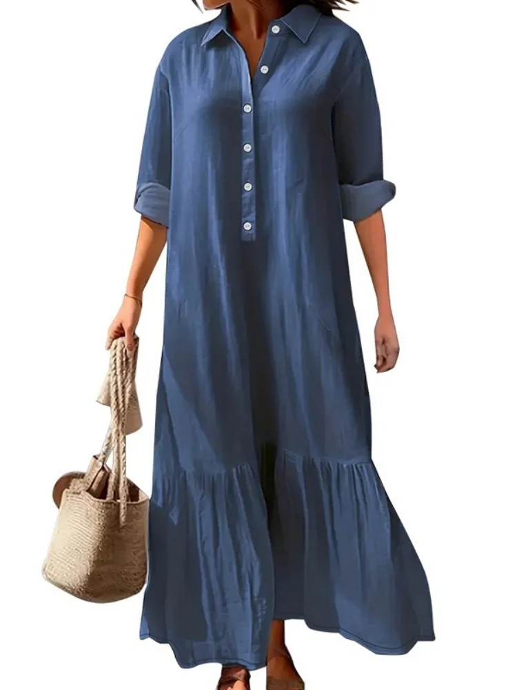 Wmstar Pius 사이즈 여성용 데님 드레스 도매 새로운 루즈핏 패셔너블 데님 긴팔 캐주얼 엘레강스 2025