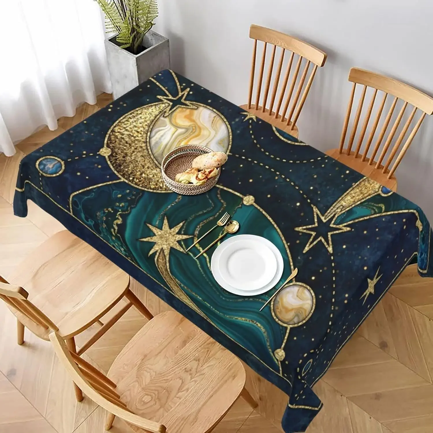 Moon and Sun Tablecloths Waterproof Boho Table Cloth Kitchen Dinning Table Washable Tarot Table Cover for Party Wedding Picnic