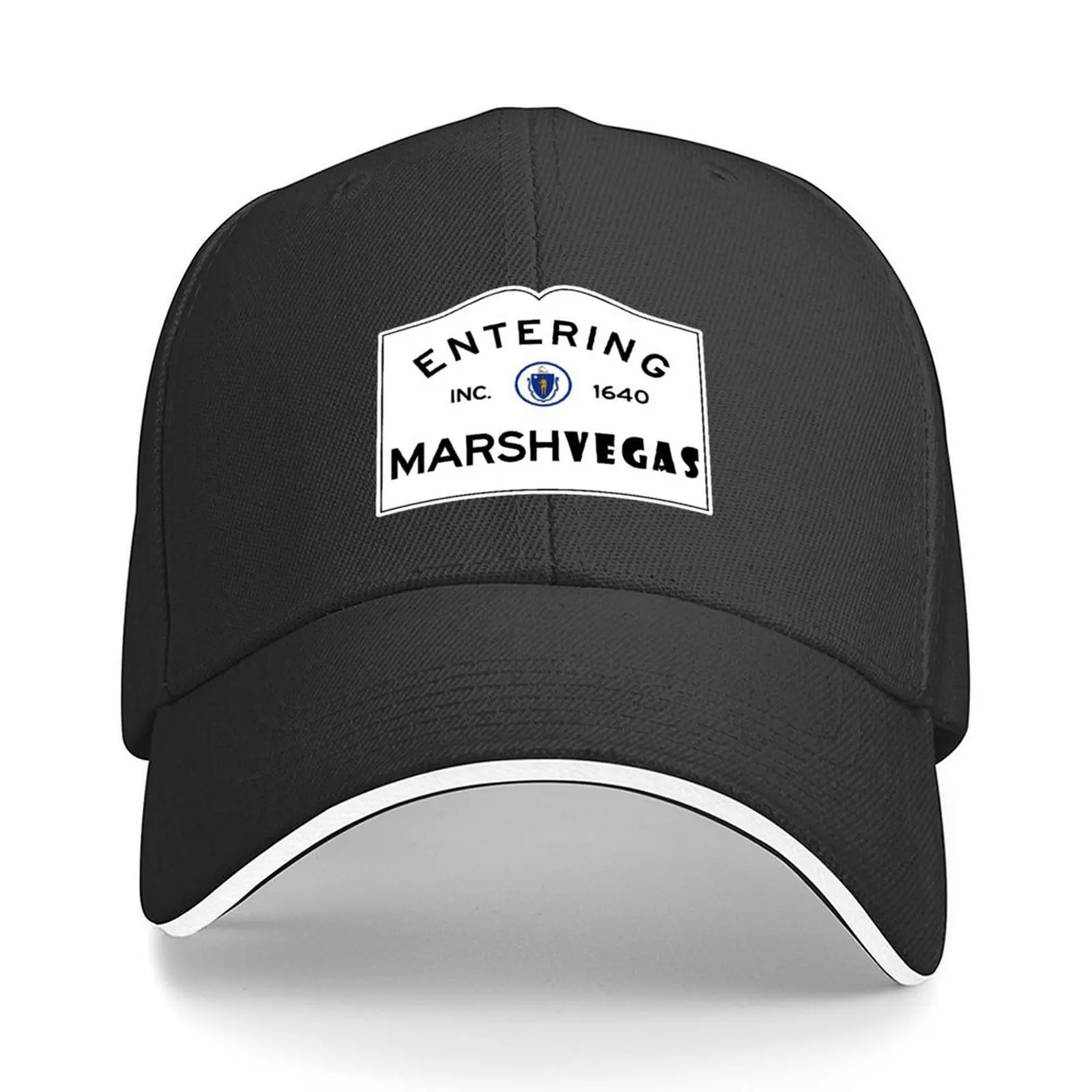 

Entering MarshVegas Road Sign - aka Marshfield, Massachusetts Baseball Cap Sun Cap men's big size hat Hats Man Women's