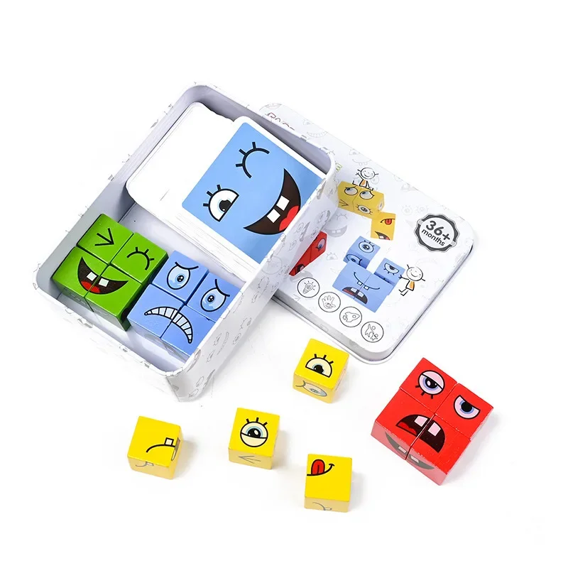 Kids Face Change Cube Game Montessori Expression Puzzle Building Blocks Toys Early Learning Educational Match Toy for Children