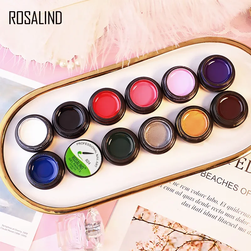 ROSALIND 5ML Painting Gel Polishes Painting Jar Semi Permanent Soak Off UV Luminous Brushed Gel Nail Art Design Top Base Coat