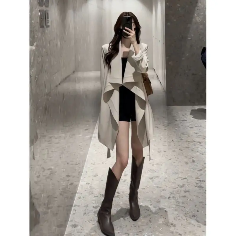 Cardigan à poches pour femme, vêtement d'automne, mode coréenne, simple, cordon de serrage, couleur unie, col en v, assorti avec tout, à la mode