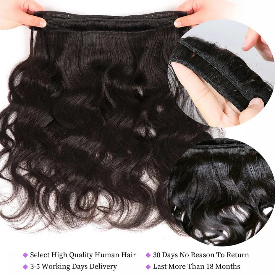 Brazilian Body Wave Bundles 100% Unprocessed Remy Human Hair Natural Black 10-40 Inches Extensions For Women