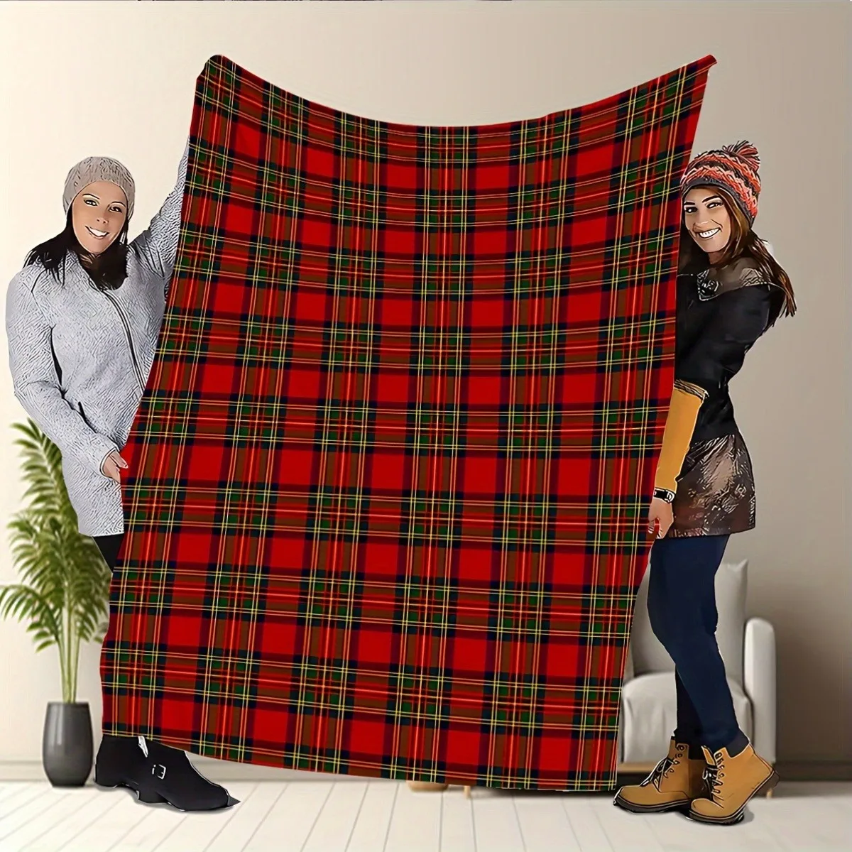 1pc Red Plaid Checked Warm Blanket ,Sofa, bed, travel, lunch break, flannel blanket.