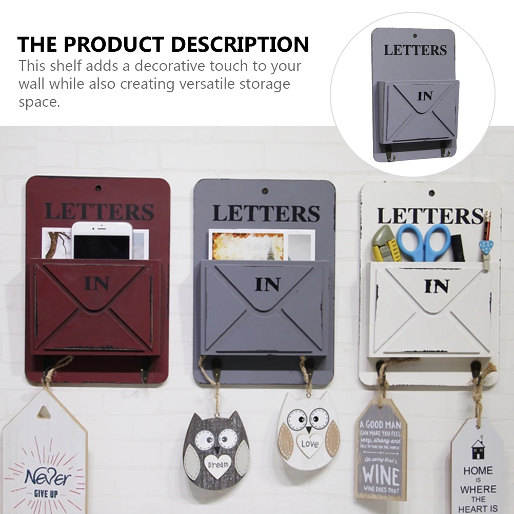 

Wooden Mail Key Holder Wall Shelf with 2 Hooks for Letters Keys Organizer Storage Rack Wall Hanging Shelf Storage Rack