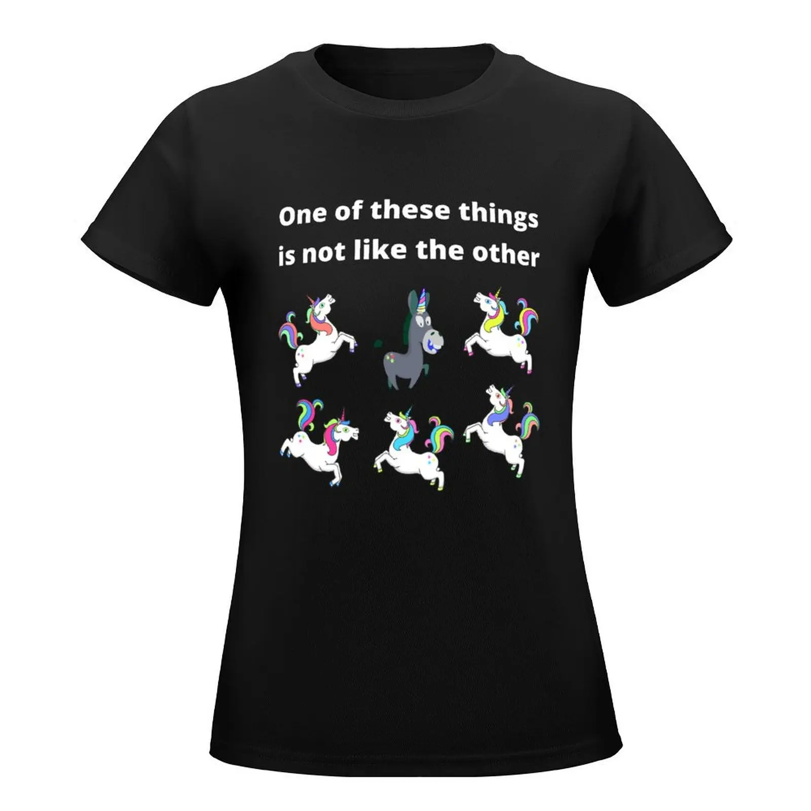 One of These Things is Not Like The Other. Unicorn Uni-con_White Text T-Shirt cute clothes t-shirts for Women loose fit