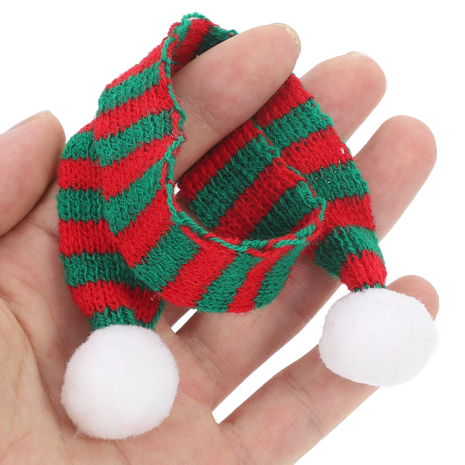 

5Pcs 2x30cm Red Green Mini Christmas Scarf Decorative Knitted Strip for Wine Bottle Tiny Figures Holiday Home Decorations