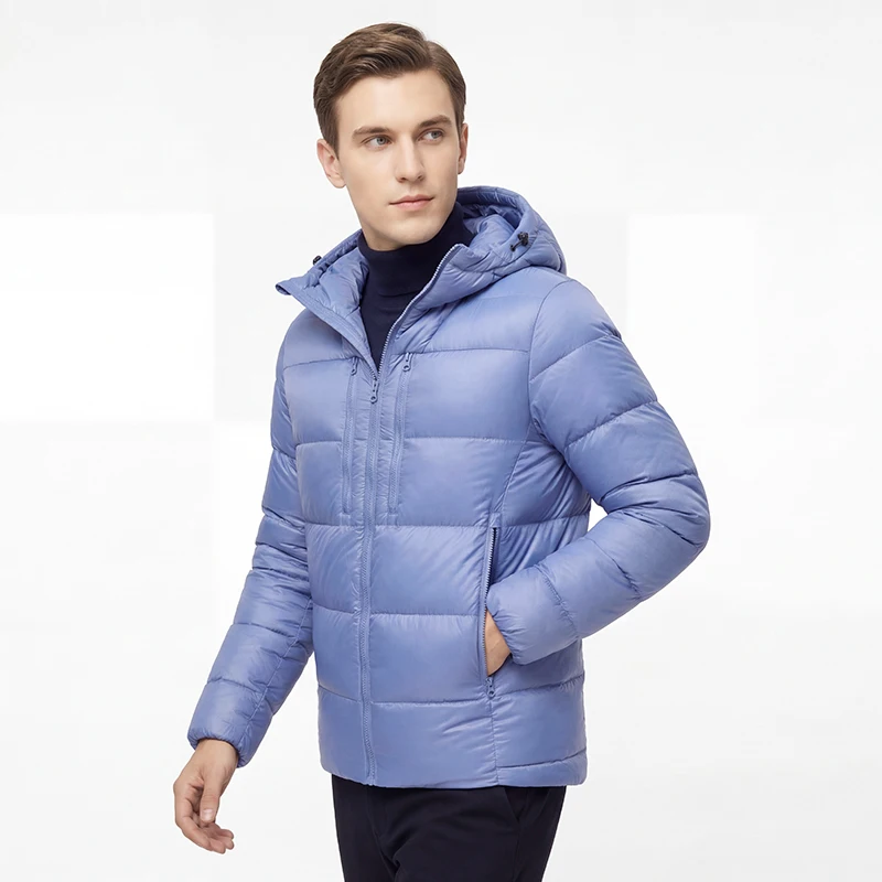 Men's Navy Blue Hooded Puffer Jacket, Winter Ultra Warm Lightweight Water-Resistant Cotton-Padded Coat for Men Casual Outdoor Th