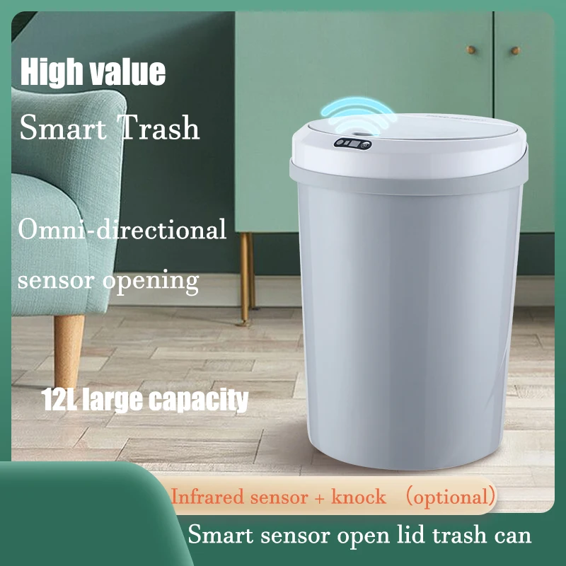 

Household Smart Sensor Trash Can for Kitchen, Living room, Bedroom, Bathroom, with Automatic Sensing Electric Kick-touch