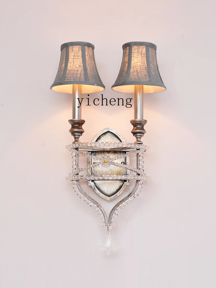 ZF Wrought Iron Antique Crystal Personalized Living Room Study Bedroom Wall Lamp Creative Crystal Wall Lamp