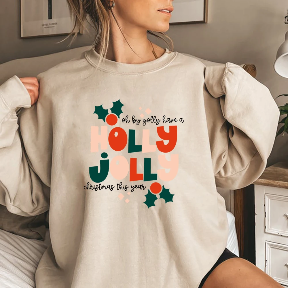 Holly feliz natal moletom com capuz vintage natal retro feriado camisola feia unisex tis a estação cewneck camisolas